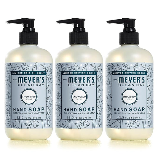 MRS. MEYER'S CLEAN DAY Hand Soap, Made with Essential Oils, Biodegradable Formula, Snowdrop, 12.5 fl. Oz (Pack of 3)