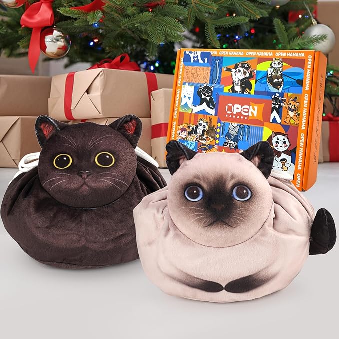 Drawstring Makeup Bag, Cat Makeup Bag, Travel Makeup Organizer, Cosmetic Pouch Bag, Cat Gift for Women, Lay Flat Makeup Bag Gifts for Cat Lovers(2-Pack)