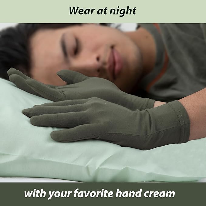 Bamboo Gloves for Eczema, Medium, Women and Men, Dry Hands, Overnight Moisturizing Gloves, 3 Pairs