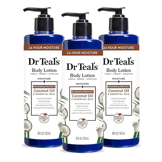 Dr Teal's Body Lotion, Coconut Oil & Essential Oils, 18 fl oz (Pack of 3)