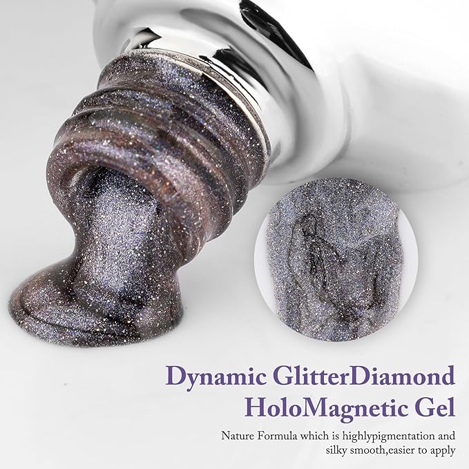 Crushed Diamond Cat Eye Gel Nail Polish with Magnet Stick, 15ml Holographic Glitter Gel, Ideal for DIY Nail Art, Enchanted Glow