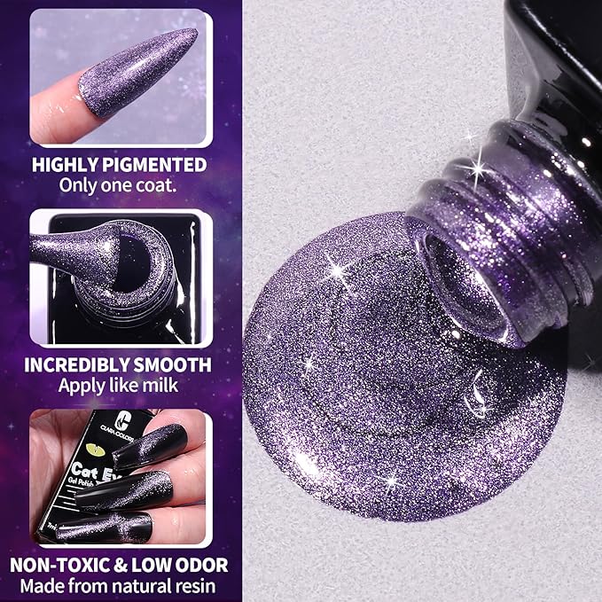 Clara Colors Cat Eye Gel Nail Polish Set, 6 Colors Autumn Romantic Galaxy Series Magnetic Nail Polish Holographic Glitter Cat Eye Gel Polish Kit with Magnet Long Lasting Soak Off UV LED