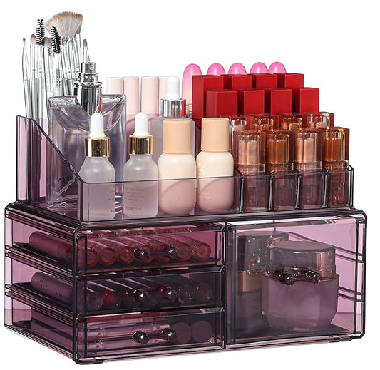Cq acrylic Purple Makeup and Jewelry Organizer for Dresser Top,organization and Storage Drawer With 4 Drawers for Skin Care Beauty Product and Lotions Perfume Preppy Skincare Organizer Case,2 Pack