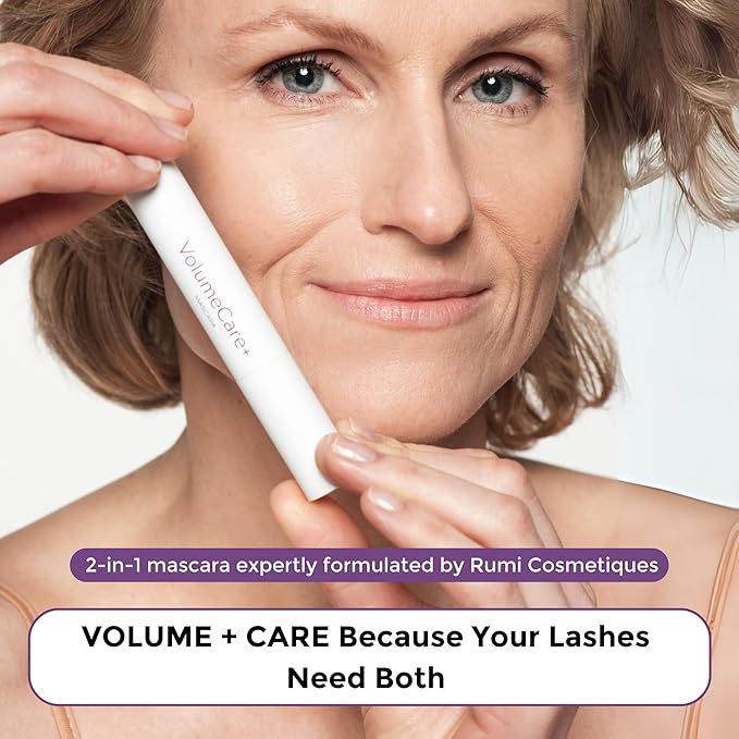VolumeCare+ Mascara For Older Women - Extreme Length and Volume 2-in-1 Formula - No Clumps, Long-Wearing, Hypoallergenic Mascara For Sensitive Eyes (Dark Brown)