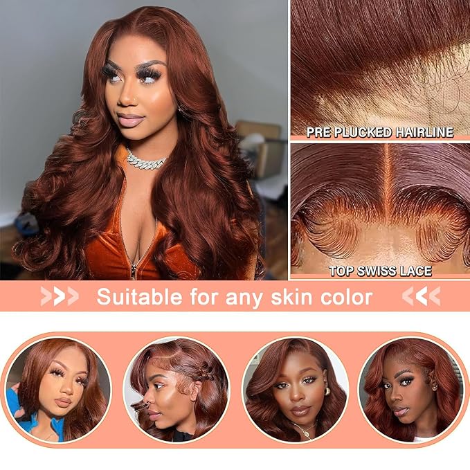 13x6 Reddish Brown Lace Front Wigs Human Hair HD Lace Front Wigs Human Hair 180 Density Body Wave Frontal Wigs Human Hair with Baby Hair Colored Glueless Wigs 12Inch