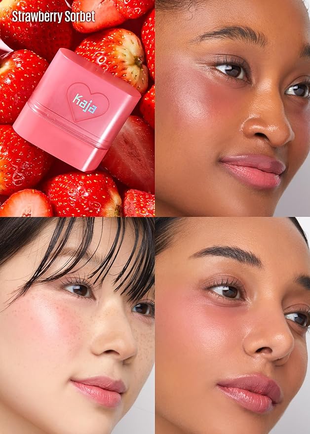 Kaja Cheek & Lip - Dewy Bar 02 Strawberry Sorbet | Creamy Blusher and Balm Multi-Stick, 45% Moisturizing Oil, Apple Extract, Vitamin-Hyaluronic Acid Infused, High Shine, Mother's Day, 10g