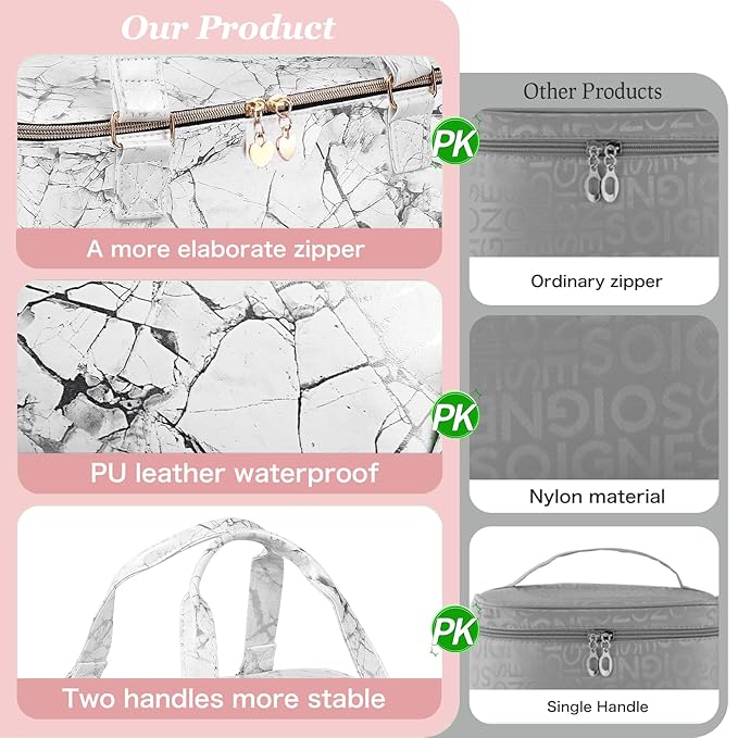 Nail Polish Organizer Case - Holds 30+ Bottles (15ml/0.5 fl.oz) and 1 Nail Lamp, Upgraded Double-layer Nail Polish Carrying Case Nail Storage Bag with Handles (WHITE)