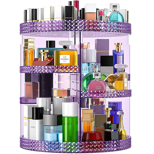 Makeup Organizer 360 Degree Rotating Cosmetic Storage Organizer, Acrylic Make Up Organizer, Large 7 Layers 360 Makeup Organizer, Fits Makeup Brushes, Lipsticks, Bathroom, Vanity, X-Large Purple