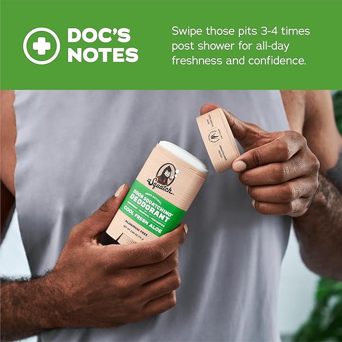 Dr. Squatch Natural Deodorant for Men - Odor-Squatching Aluminum Free - Cool Fresh Aloe (2.65 oz, 3-Pack)