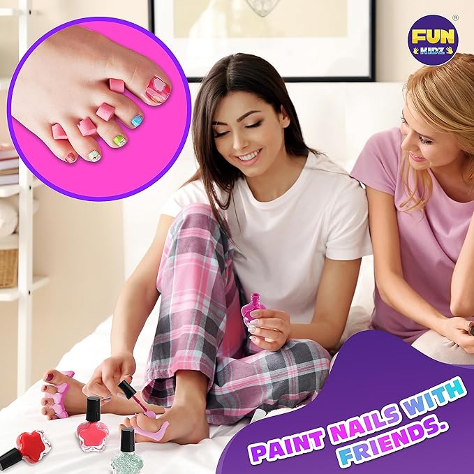 Kid Foot Spa Kit, Funkidz Pedicure Set for Girls Size 17.91Wx12.4L Box Includes Bigger Inflatable Durable Foot Tub Inflator Pump Peelable Nail Polish Supplies of Sleepover Slumber Party Kit