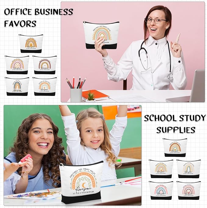 Sieral 30 Pcs Rainbow Canvas Makeup Bags Bulk Employee Appreciation Gifts Graduation Inspirational Cosmetic Bags Thank You Gifts for Teacher Secretary Coworker Volunteer Nurse(Cute)