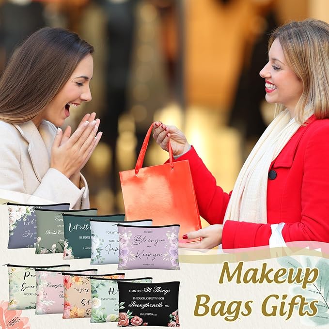 Jetec 30 Pcs Christian Gift for Women Religious Mother's Day Gifts Cosmetic Bags Inspirational Bible Verse Pencil Pouch Makeup Bags with Zipper for Travel Women Mother Sister(Morandi Style)