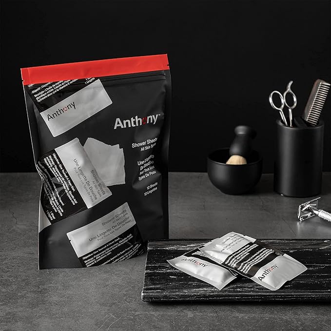 Anthony No Sweat Body Defense and Shower Sheets Bundle, Anti-Chafe Talc Free Cream To Powder Lotion, 16 Fl Oz, and Pack Of 12 Shower Sheets