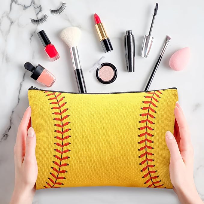 Eccliy 20 Pcs Softball Makeup Bags Bulk Sport Team Gifts Softball Cosmetic Bag Accessories for Women Toiletry Zipper Pouch Travel Canvas Gifts Stuff for Party Team Players Lover