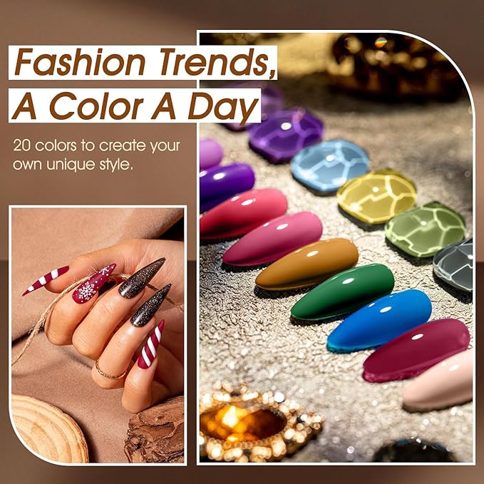 ROSALIND 24pcs Gel Polish Set with 4 Bottles of Base and Glossy Matte Glitter Top Coat Yellow Purple Blue Gel Nail Polish Set Bright Colors Gel Nail Set for Women