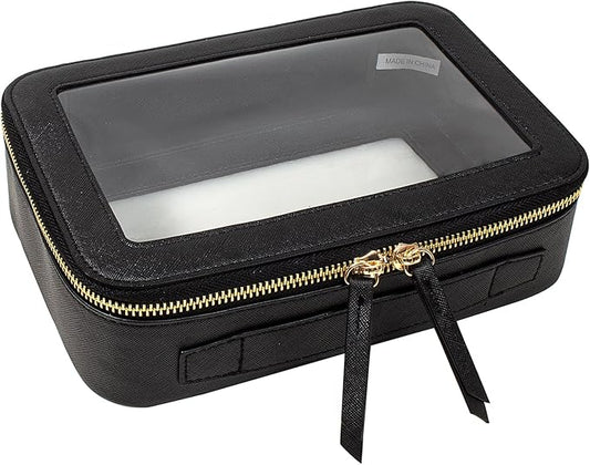 Clear Makeup Bags TSA Approved Toiletry Bag with Handle Large Opening,Clear Toiletry Bags for Carry-on Traveling Travel Car Accessories Essentials Organziation Storage for Women Girls(Black, Middle)