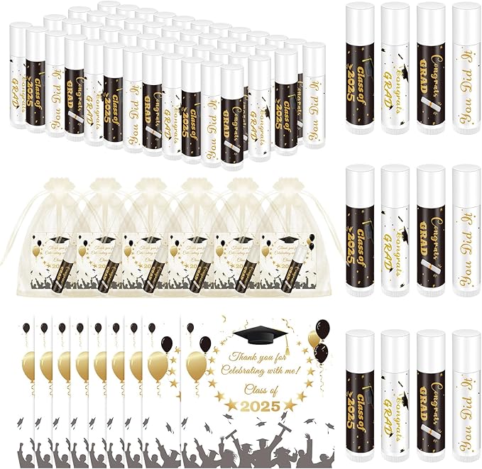 48 Set Graduation Lip Balms Gifts Bulk Graduation Party Favors Thanks Gift for Student Classmate Bulk Class of 2025 Congrats Grad You Did It Lip Balm with Organza Bags and Tags for Women Men