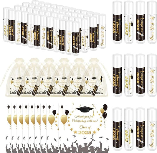 48 Set Graduation Lip Balms Gifts Bulk Graduation Party Favors Thanks Gift for Student Classmate Bulk Class of 2025 Congrats Grad You Did It Lip Balm with Organza Bags and Tags for Women Men