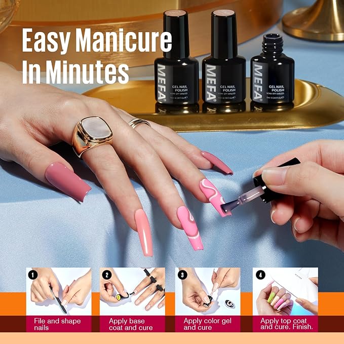 MEFA Gel Nail Polish Set, 32 Colors Burgundy Red Gel Polish Set Champagne Gold Glitter Nail Polish Gel Soak Off Dark Red Purple Shimmer Nude Brown Gel Nail Gifts for Women Girl DIY Salon Home Manicure