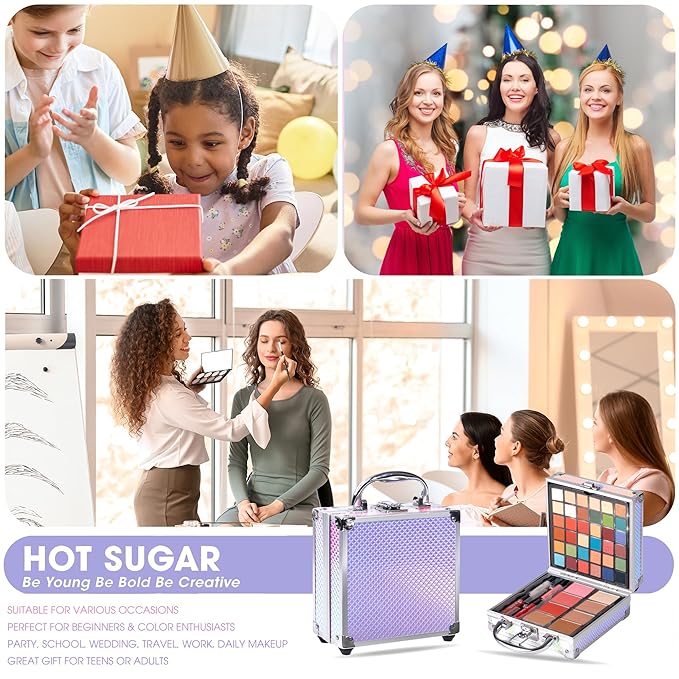 Hot Sugar Girls Makeup Kit Age 4-6 7-8 10-12, Little Girl Makeup Set, Makeup Kit for Teenagers 13-15 Includes Eyeshadow Lip Gloss Blush Highlighter Bronzer Brush (MERMAID)