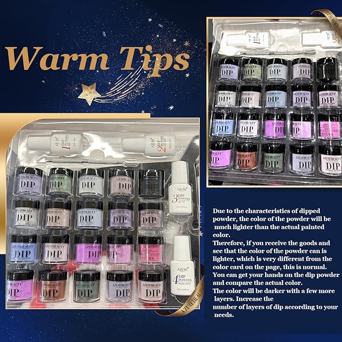 AZUREBEAUTY Dip Powder Nail Kit Starter Color Changing Glitter 20 Colors Magic Special Effect Dipping Powder Liquid Set with Base/Top Coat Activator for French Nails Manicure DIY Salon