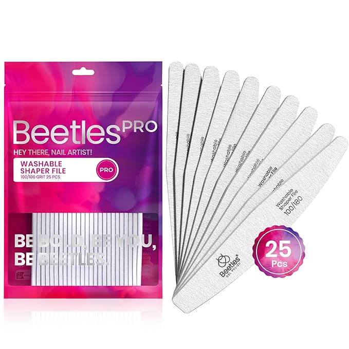 Beetles 2-in-1 Washable Nail File, Zebra Gray Grit Durable Nail Buffer with Diamond and Crescent Shape for Precise Filing, Professional and DIY Manicure Tool for Shaping and Smoothing