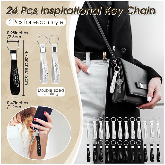 Sanwuta 48 Pcs Mother's Day Thank You Gifts Bag Bulk for Women 24 Make up Bags 24 Appreciation Keychains for Teacher Nurse(Stylish)