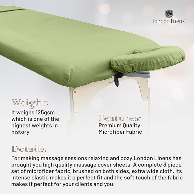 LONDON LINENS Soft Microfiber 3-Piece Massage Table Sheets - Super Lightweight, Stain and Wrinkle Resistant - Includes Table Cover, Fitted Sheet, and Face Rest Cover (Sage Green)