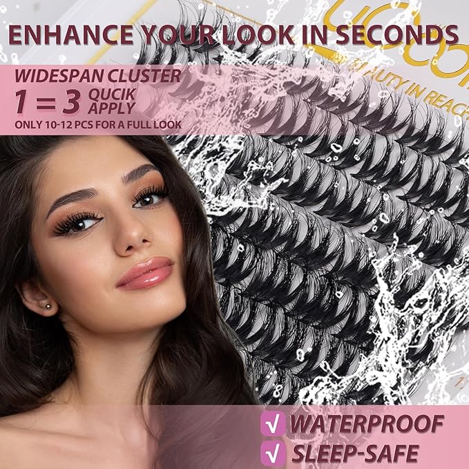 Lyra Lash Clusters Kit 8-18mm Hybrid Volume 3D Fluffy Eyelash Clusters DD Curl - WideSpan DIY Eyelash Extension Kit Cat Eye Lashes Individual Fake Eyelashes Clusters Kit 0.05mm Ultra-Thin Black Band