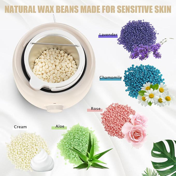 Waxing Kit - TIKESI Wax Warmer for Hair Removal, Hard Wax Kit with 14oz 5 Bags Hard Wax Beans for Full Body, Legs, Face, Eyebrows, Bikini, Brazilian Waxing Kit for Women Men