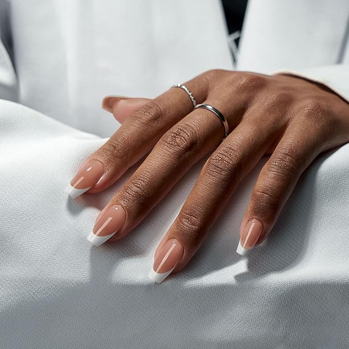 BTArtboxnails XCOATTIPS Gel Nail Kit - Short Coffin French Tip Press on Nails Kit, Brown Soft Gel Nail Tips with Nail Gel, French Protecing Duo and Nail Lamp for Gift Home DIY