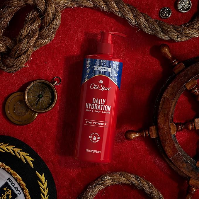 Old Spice Hand & Body Lotion for Men, Daily Hydration, 24/7 Hydration, 24/7 Replenishing Rich Moisture for Dry Skin, Lightweight Formula, Captain with Vitamin E Scent, 16 fl (Pack of 4)