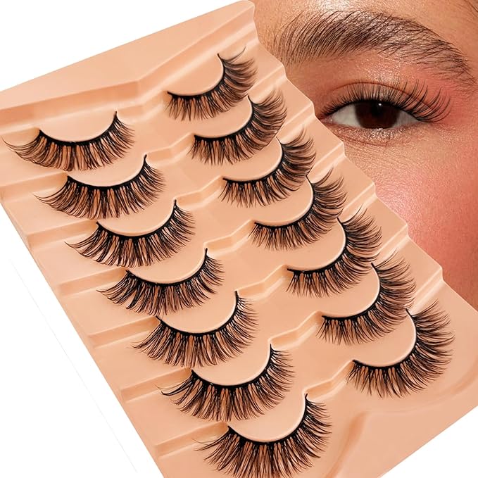 Cat Eye Lash Natural Look NINGLASH Wispy Lashes False Eyelashes Natural Look Fake Eyelash 14mm Faux Mink Lashes Strips 7 Pairs Lash Pack