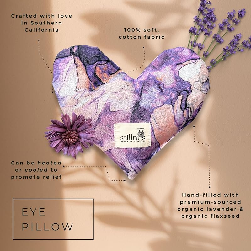 Handmade Heart-Shaped Eye Pillow - Organic Lavender & Flax Seed, Weighted for Hot/Cold Therapy | Holiday & Christmas Gift for Mom, Teachers, & Women (Pink & Purple)