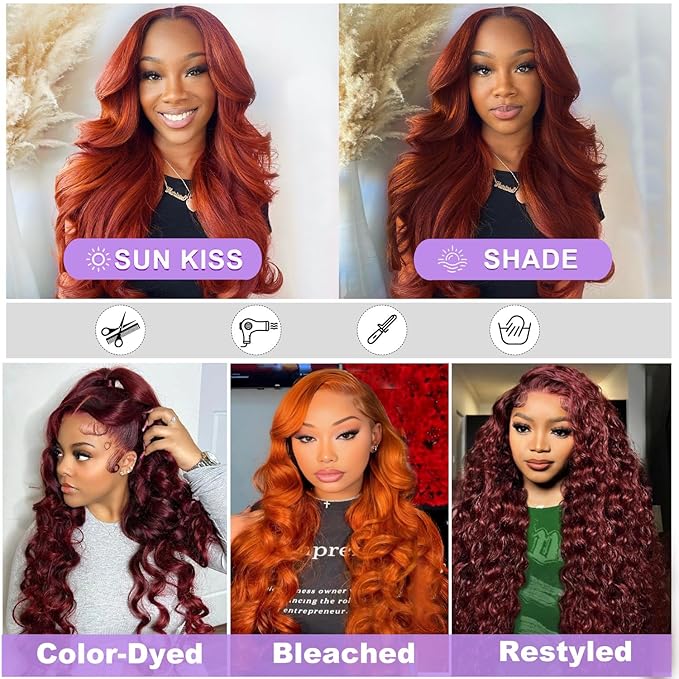 30 Inch Reddish Brown Lace Front Wigs Human Hair 13x6 Body Wave Lace Front Wig 180% Density 33# Lace Frontal Wigs Human Hair Pre Plucked with Baby Hair for Women Auburn Brown Human Hair