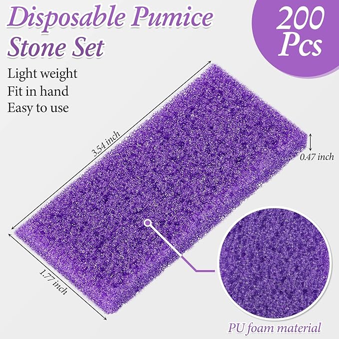 200 Pcs Disposable Foot Pumice Stone Bulk for Feet Pumice Stone Foot Scrubber Dead Skin Pedicure Scrubber Exfoliator Sponge for Feet Callus Remover Bath, Spa, 3.54 x 1.77 x 0.47 Inch(Purple, Purple)