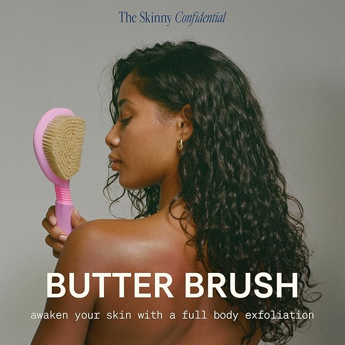The Skinny Confidential Butter Brush - Exfoliating Back Scrubber for Shower Reduces Inflammation & Cellulite - Dry Brush Body Scrubber Increases Blood Circulation - Skin Scrubber & Exfoliator