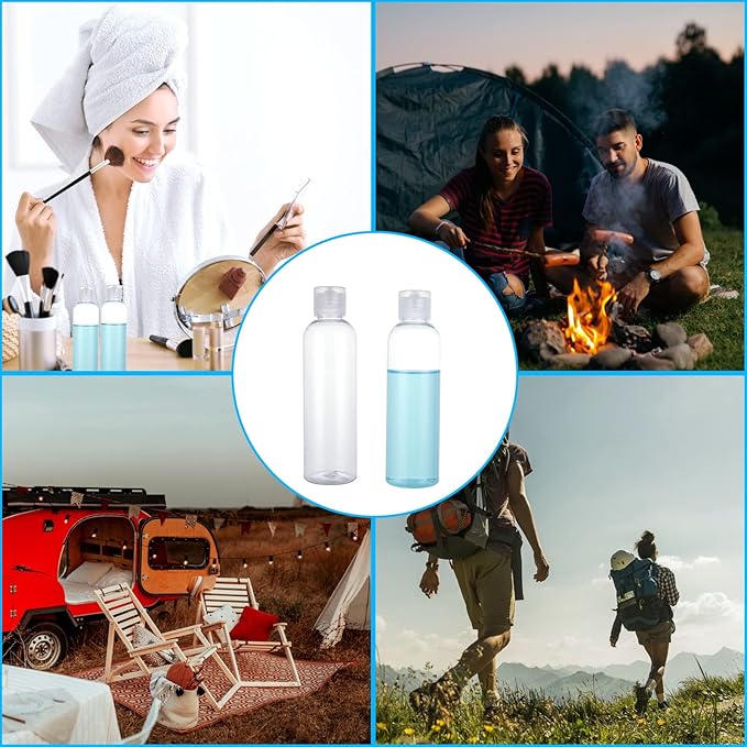 Acrux7 50 Pack 4 oz Plastic Squeeze Bottles With Flip Caps - Clear Refillable Containers for Lotions, Toiletries, Shampoo, Liquid, Creams - Leak Proof Travel Size