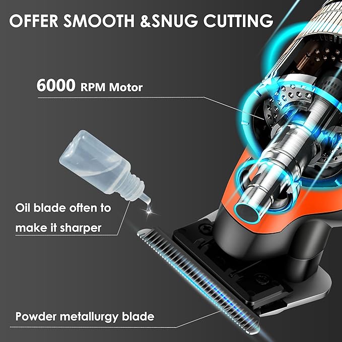 KEMEI 2293 Professional Hair/Beard Trimmer for Men Zero Gapped Hair Clippers for Barber with T Blade, Cordless Rechargeable, Orange