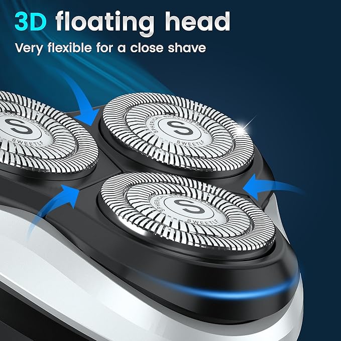 Electric Razor for Men, SweetLF 100% Waterproof Electric Shaver, Type C Rechargeable, Wet & Dry Rotary Shavers for Men with Pop up Trimmer, Corded and Cordless, Navy Blue