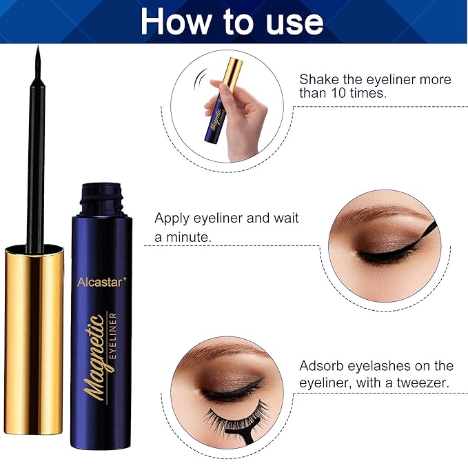 Alcastar Magnetic Eyelashes with Eyeliner Kit, Magnetic Lashes Natural Looking with, Reusable,Long Lasting, Easy Apply,Cruelty-Free. (B-cat eye7-2D21)