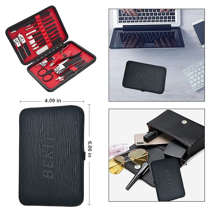 Manicure Set 18 in 1 Stainless Steel Professional Pedicure Kit Nail Scissors Grooming Kit Travel Case B01-Black