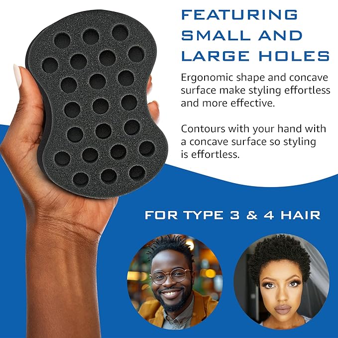 Hair Sponge for Black Men and Women, Hair Twisting Sponge, Barber Curling Care Tool for Afro, Dreads, Curls, Coils & Twists (Black, Double Sided, Oval, Plastic Handle)