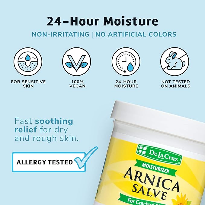 De La Cruz Arnica Salve, Foot Cream for Dry and Cracked Feet and Moisturizing Hand Salve for Dry Hands, 24 Hour Moisture for Dry and Rough Skin - JUMBO SIZE 5.5 OZ
