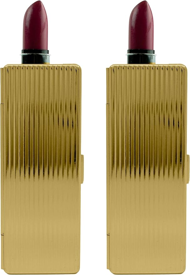Stephanie Imports Set of 2 Rectangular Vintage Lipstick Cases With Glass Mirror (Gold Ripple)