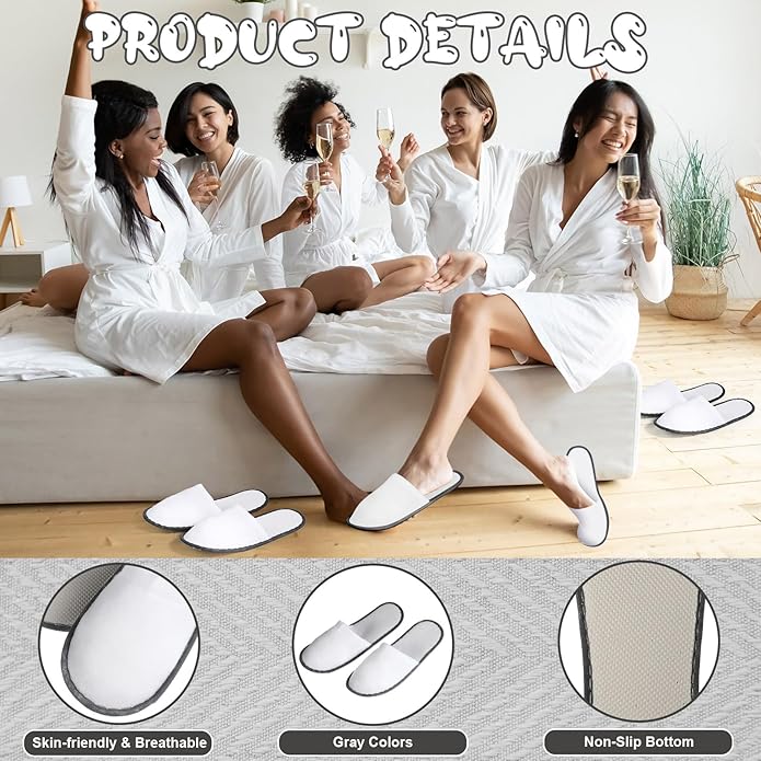 Ramede 80 Pairs Non Slip Disposable Slippers Bulk Hotel Spa Fluffy Closed Toe Indoor Slippers for Guests Men Women Home Wedding Travel Party