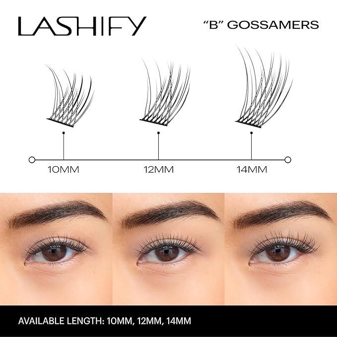 Lashify Bold 10mm Gossamer DIY Eyelash Extensions Refill, Black, Easy False Eyelashes for a Natural Look