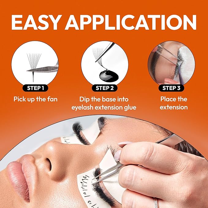 448 Narrow Promade Fans - 10D 0.07mm Thickness D Curl 9-15mm Mixed Lengths - Mega Volume Eyelash Extension Long Stem Narrow Premade Lash Fans Fluffy Pre Made Eyelash Extension Trays