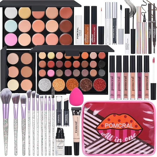 Makeup Kit For Women Full Kit Eyeshadow Eyeliner lipgloss, Lipstick Makeup brushes Mascara Eyebrow pencil Concealer Face Powder Primer make up Set For Girls Beginners
