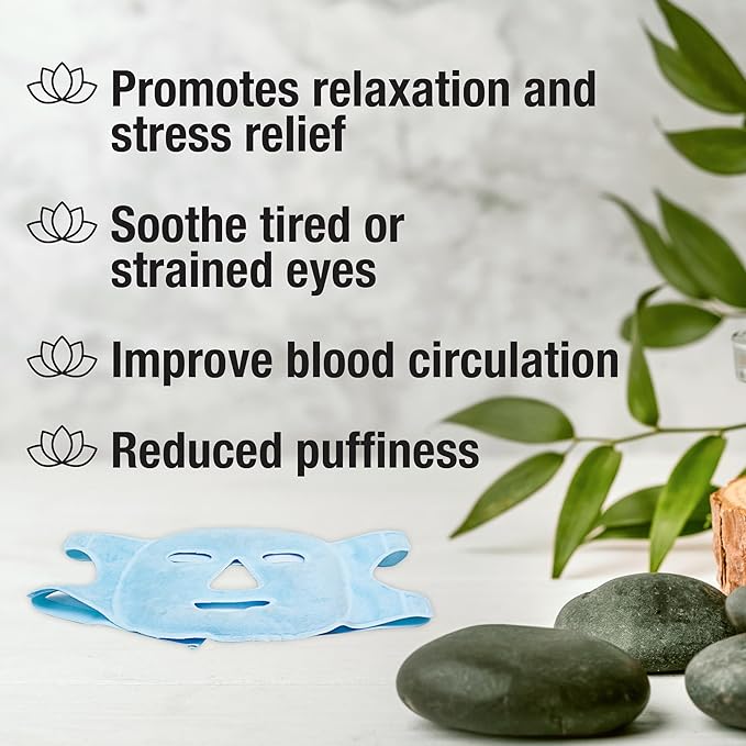 Eurow Luxe Hot & Cold Gel Face Mask with Dual-Sided Comfort, Adjustable Straps, Reusable for Stress Relief, Reducing Puffiness, and Relaxation, Full Coverage, Ideal for Soothing Eyes and Skin, Blue